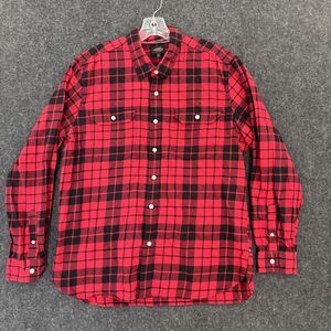 Allen Edmonds Shirt Mens Large Red Black Plaid Button Down Two Pocket Cotton